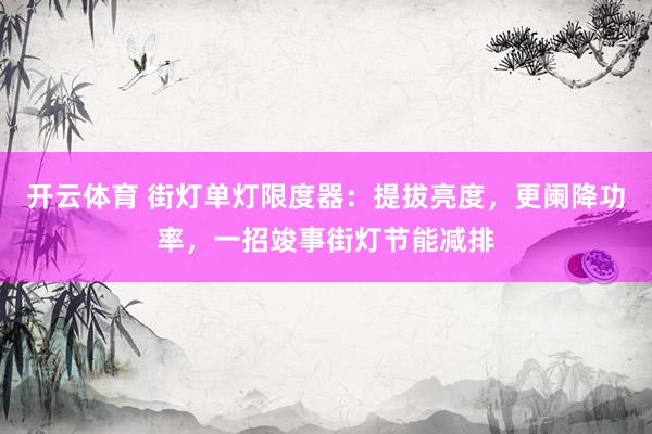 开云体育 街灯单灯限度器：提拔亮度，更阑降功率，一招竣事街灯节能减排