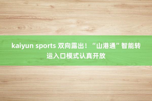 kaiyun sports 双向露出！“山港通”智能转运入口模式认真开放
